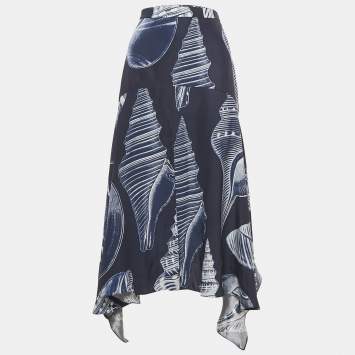 Stella McCartney Blue Ariah Shell Print Sati Silk Midi Skirt M