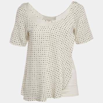 Pre Owned Stella McCartney White Printed Silk & Knit Layered Top S