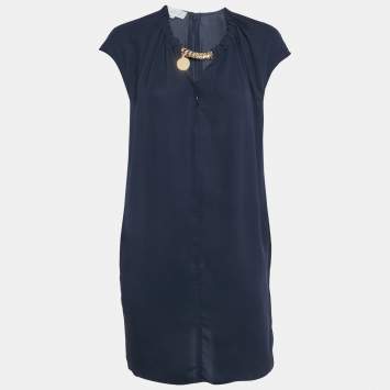 Pre Owned Stella McCartney Navy Blue Georgette Chain Detail Mini Dress S