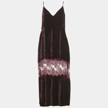 Stella McCartney Burgundy Velvet Sleeveless Lace Trimmed Long Dress M