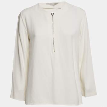 Pre Owned Stella McCartney Off-White Crepe Long Sleeve Top M