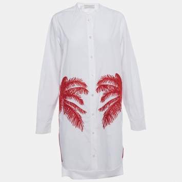 Pre Owned Stella Mccartney White Erica Palm Tree Embroidery Cotton Long Shirt Dress M