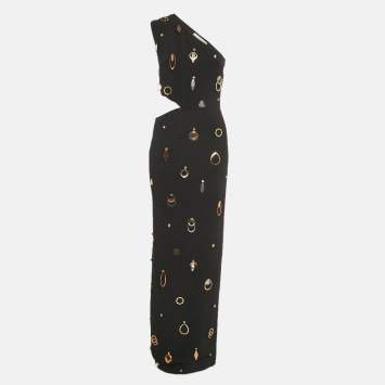 Pre Owned Stella McCartney Black Embellished Crepe One-Shoulder Cut-Out Dress S