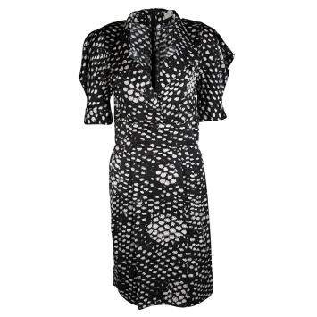 Pre Owned Stella McCartney Monochrome Printed Silk Short Sleeve Dress S