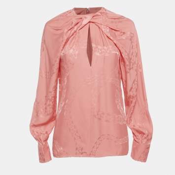 Pre Owned Stella McCartney Salmon Prink Jacquard Chain Silk Blouse S
