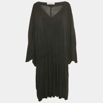 Pre Owned Stella McCartney Black Jersey Plunge Neck Drawstring Midi Dress L