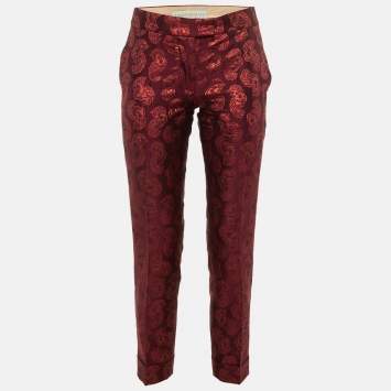 Pre Owned Stella McCartney Maroon Brocade Tailored Trousers S