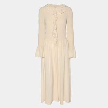 Pre Owned بدلة جمبسوت بأكمام طويلة من ستيلا مكارتني كريب بلون بيج مقاس صغير