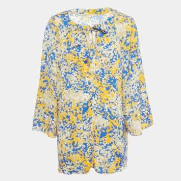 Pre Owned Stella McCartney Blue   Tops/Yellow Printed Crepe Tunic L