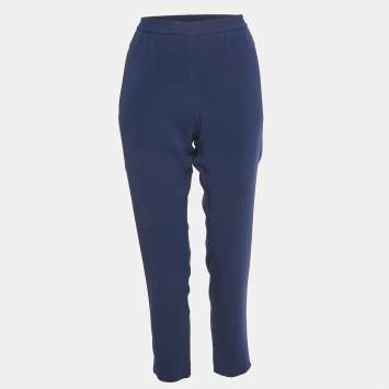 مملوكة مسبقًا Stella McCartney Blue Crepe Elasticated Crepe Trousers M