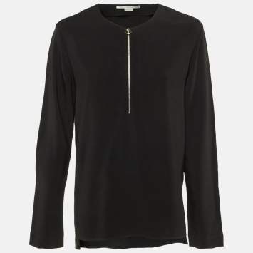 Pre Owned Stella McCartney Black Crepe Zip Front Blouse M 