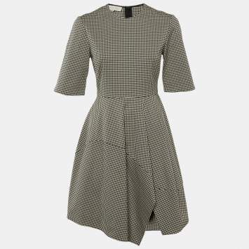 Pre Owned فستان ستيلا مكارتني نقش هوندستوث قطن غير متماثل أسود/كريمي مقاس صغير