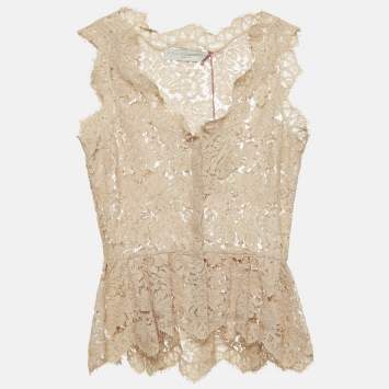 Pre Owned Stella McCartney Beige Lace Sleeveless Top XS