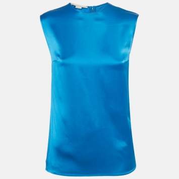 Pre Owned Stella McCartney Blue Sateen Sleeveless Top S