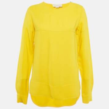 Pre Owned Stella McCartney Yellow Crepe Long Sleeve Blouse S