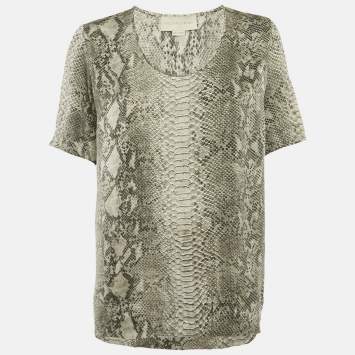 Pre Owned Stella McCartney Grey Snakeskin Print Satin Blouse M