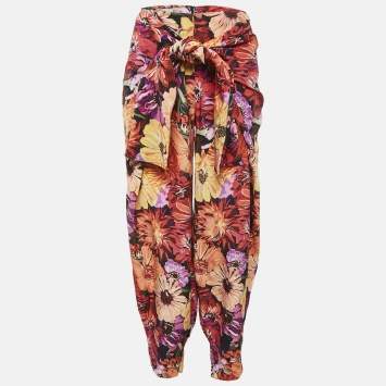 مملوكة مسبقًا Stella McCartney Red Floral Print Silk Tie-Up Trousers S