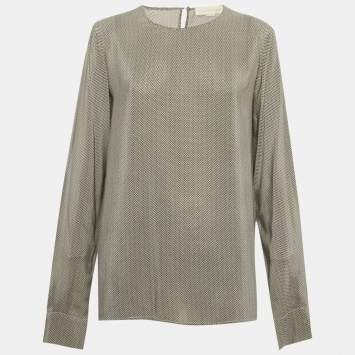 مملوكة مسبقًا بلوزة ستيلا مكارتني حرير مطبوع رمادية/سوداء كبيرة