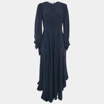 Pre Owned Stella McCartney Navy Blue Silk Puff Sleeve Maxi Dress S