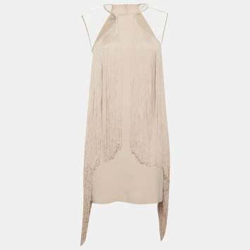 Pre Owned Stella McCartney Pink Crepe Fringed Mini Dress M