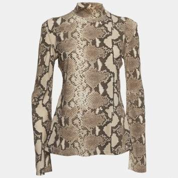 Pre Owned Stella McCartney Beige Snakeskin Print Jersey Top XL