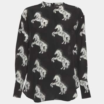 Pre Owned Stella McCartney Black Horse Print Silk Blouse M