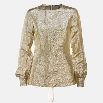 Pre Owned Stella McCartney Gold Lurex Gathered Lame Peplum Blouse S