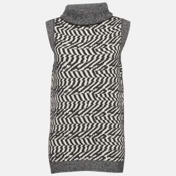 Pre Owned بلوزة ستيلا مكارتني صوف منقوش أسود برقبة كاو مقاس صغير جدًا