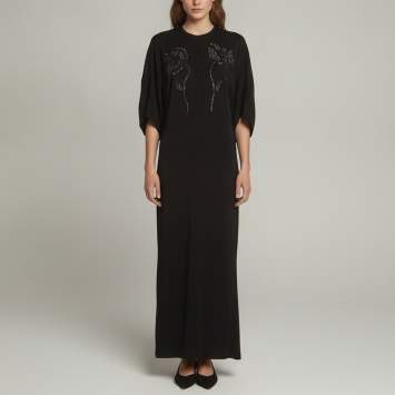 Pre Owned Stella McCartney Black Floral Embroidered Crepe Cut-Out Maxi Dress M