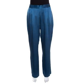 مملوكة مسبقًا Stella McCartney Teal Cecily Satin Wide Leg Trousers S