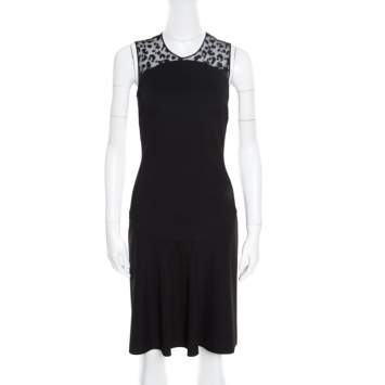 Pre Owned Stella McCartney Black Sheer Burnout Leopard Panel Detail Sleeveless Dress S