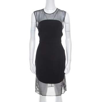 Pre Owned Stella McCartney Black Sheer Silk Paneled Sleeveless Sheath Dress M