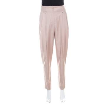 مملوكة مسبقًا Stella McCartney Beige Wool Pleat Detail High Waist Pants S