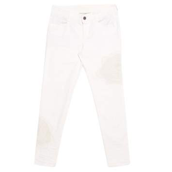 Pre Owned Stella McCartney White Cotton Stretch Rose Embroidered Applique Skinny Jeans S