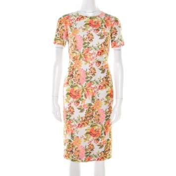 Pre Owned Stella McCartney Metallic Neon Floral Jacquard Ridley Sheath Dress XS