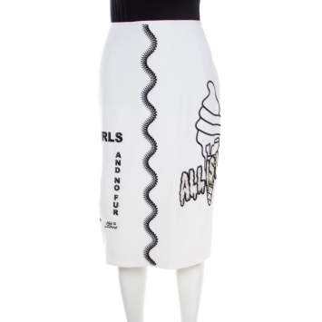Pre Owned Stella McCartney White Embroidered All Is Love Pencil Skirt M
