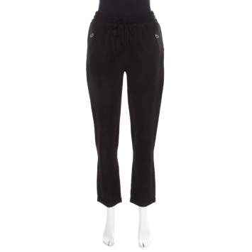 Pre Owned Stella McCartney Black Python Scale Patterned Jacquard Drawstring Detail Pants S