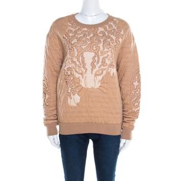 Pre Owned Stella McCartney Beige Metallic Wildcat Pattern Jacquard Sweatshirt L