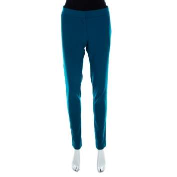 Pre Owned Stella McCartney Teal Blue Stretch Wool Flat Front Ivy Pants M 