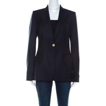 Pre Owned Stella McCartney Navy Blue Wool Gold Button Detail Single Button Blazer M