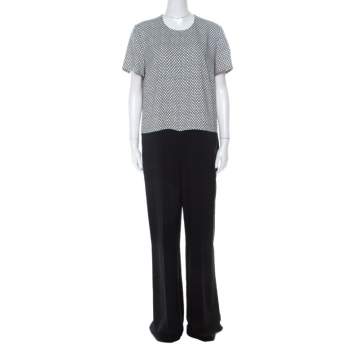 Pre Owned Stella McCartney Black & Printed Bodice Crepe Wide-Leg Short-Sleeve Jumpsuit M