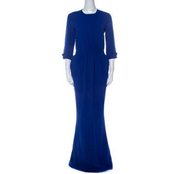 Pre Owned Stella McCartney Blue Stretch Cady Gathered Waist Maxi Dress M