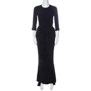 Pre Owned Stella McCartney Navy Blue Stretch Cady Gathered Waist Maxi Dress S