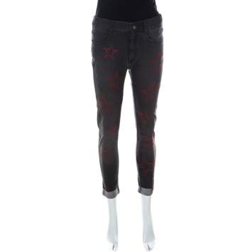 Pre Owned Stella McCartney Grey Denim Star Embroidered Slim Fit Jeans S