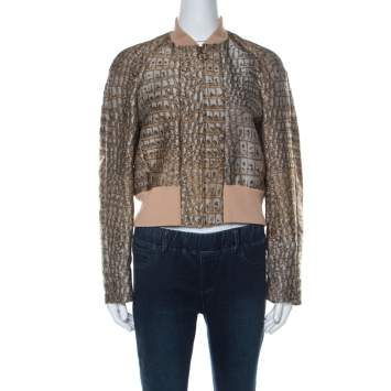 Pre Owned Stella McCartney Beige Crocodile Pattern Jacquard Bomber Jacket S 