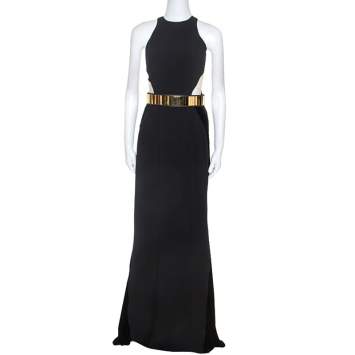 Pre Owned Stella McCartney Black Velvet Belted Saskia Stretch-Cady Gown M