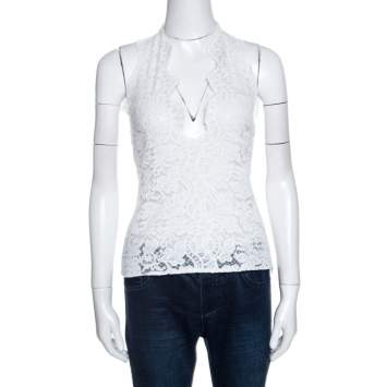 Pre Owned Stella McCartney White Lace Scalloped Halter Neck Top S
