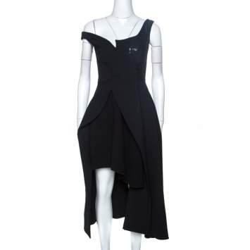Pre Owned Stella McCartney Black Wool Sequined Reily Asymmetric Dress S