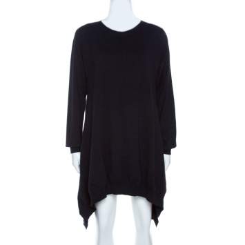 Pre Owned Stella McCartney Navy Blue Wool Blend Handkerchief Hem Sweater Dress M
