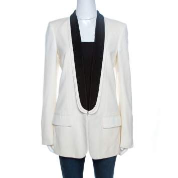 Pre Owned Stella McCartney Ivory Wool Contrast Lapel Detail Tuxedo Jacket M
